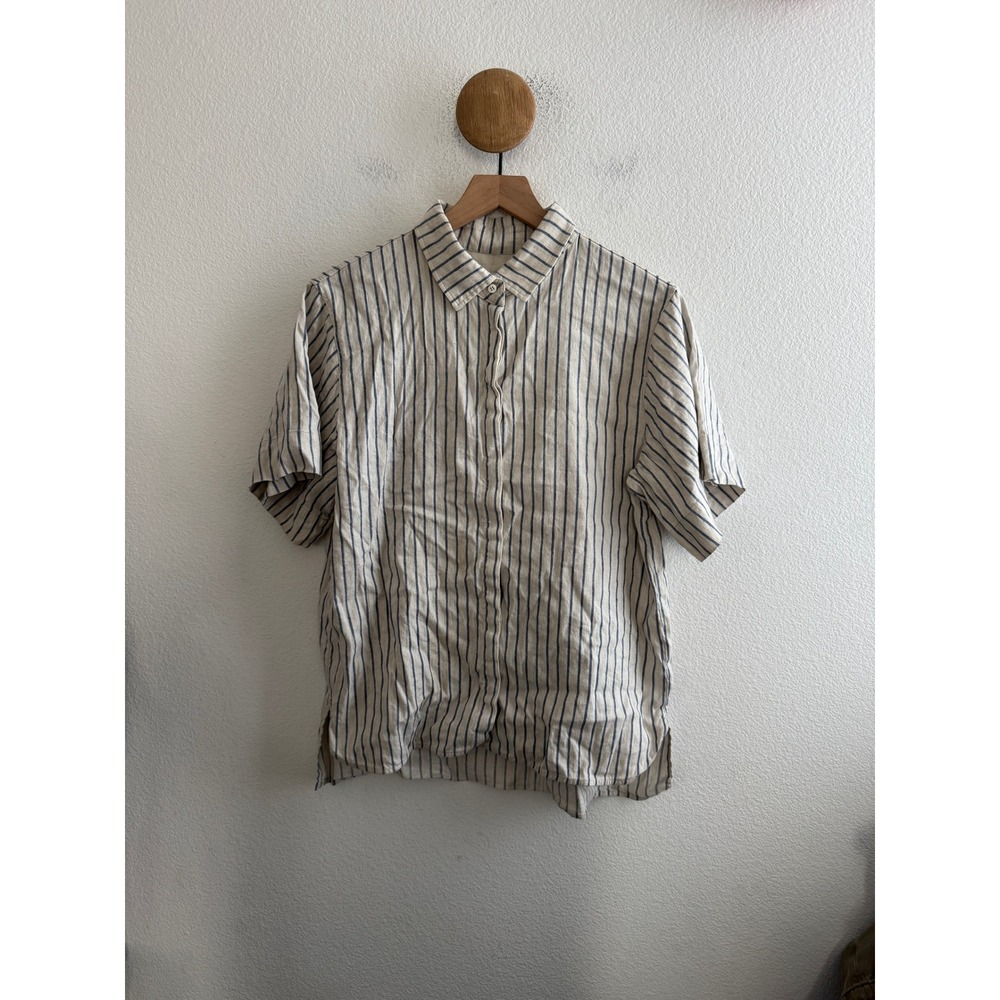 G. Label by Goop Blue White Stripe Linen Blend Button Down Shirt Size 8